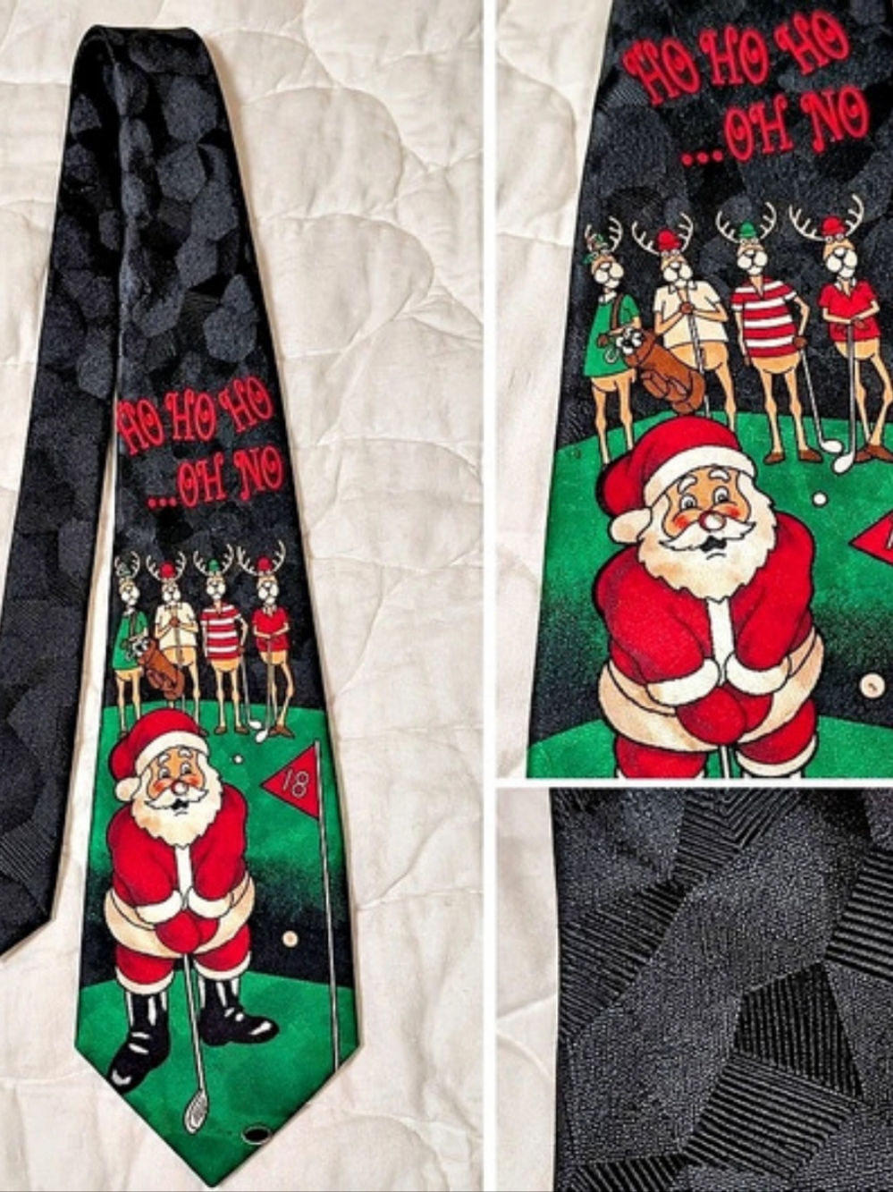 Hallmark Yule Tie Greetings Golfing Santa and Reindeer Tie